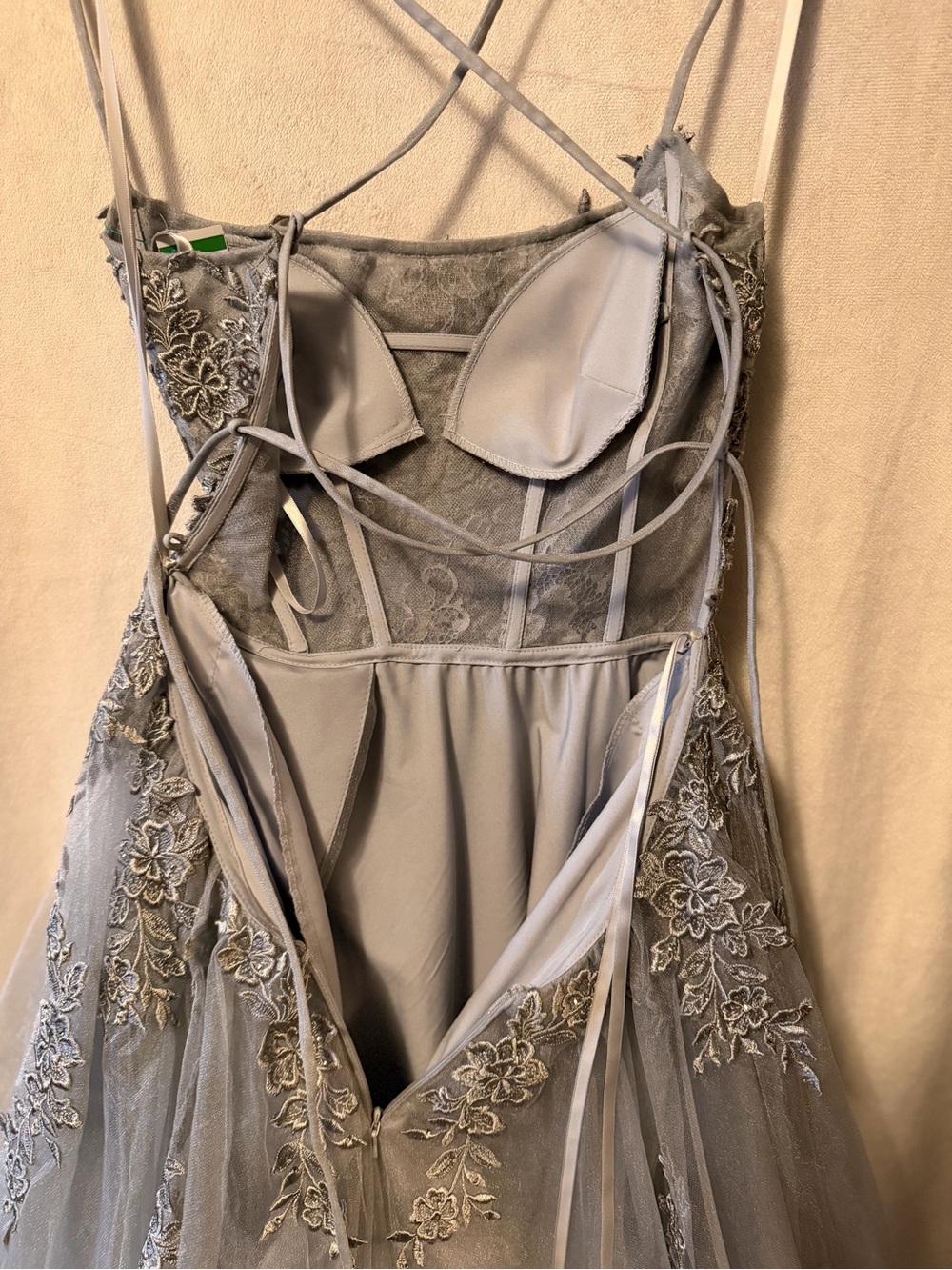 La Femme Silver Gray Embroidered Formal Gown - Picture 4 of 14